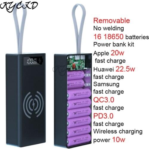 Wireless Charge 16*18650 Fast Charge PD3.0 QC3.0 Welding Free Battery Storage Box DIY Power Bank Case 18650 Battery Holder Box
