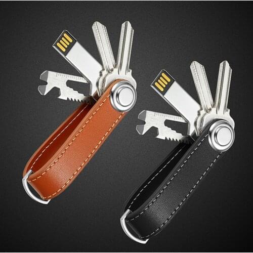 High-Grade Leather Stainless Steel Keychain Car Key Rings Holder Case Small Portable Housekeeper Key Organizer Bag Key Wallet