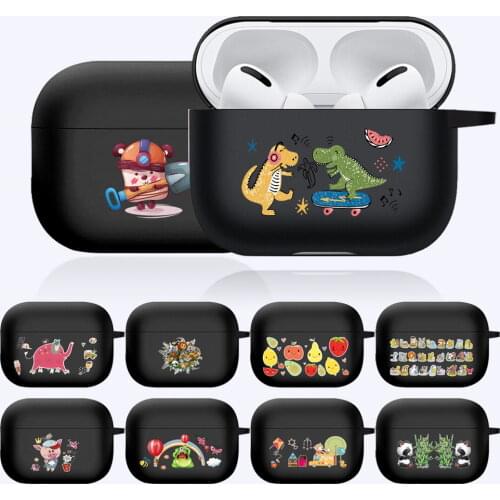 For Apple AirPods Pro Cartoons Pattern Silicone Case Matte Black Anti-fall Soft Earphone Case Headphone Accessories