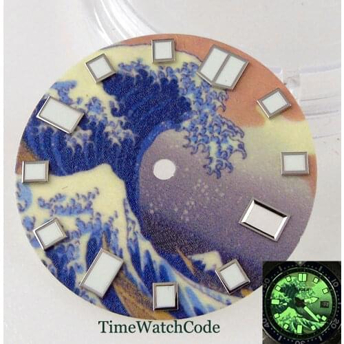 Super Lume 28.5mm surfing dial watch dial spare parts fit for NH35A automatic movement green lume watch face replacement