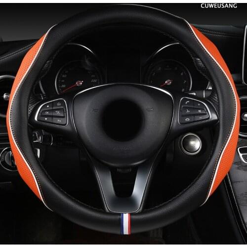 CUWEUSANG Leather Car Steering Wheel Cover For Jaguar XF XE F Pace XJ X-type Ruitar E Pace Emblem S-type