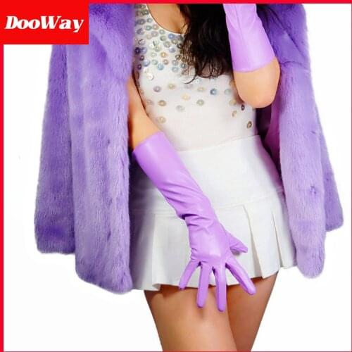 DooWay Winter Spring Faux Leather Dress Gloves Elbow Lengthh 16-inches Lilac Purple
