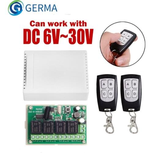 GERMA 4 chanel EV1527 RF Transmitter and 433Mhz Remote Controls DC 12V 24V 10A Wireless Remote Switch 4CH Relay Module Receiver