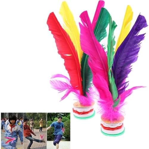 JULYHOT 2pcs Colorful Feather Shuttlecock China Jianzi Foot Kick Hand Wheel Fancy Feather Shuttlecock Fitness Entertainment