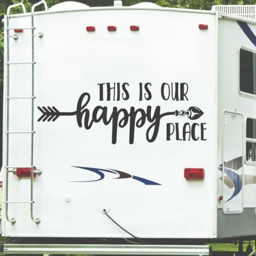 Camping Rv This Is Our Happy Place Arrow Decal Sticker Motorhome Travel Trailer Family Love Quote Decals Stickers Vinyl Decor