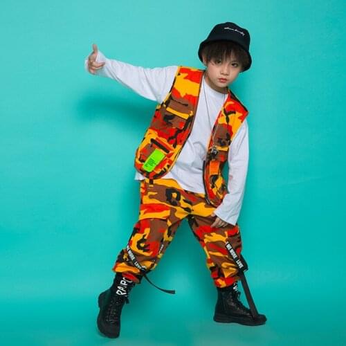 Kids Performance Costumes Camouflage 3 Pieces Sets Vest T-shirt Pant Boy Gril Children Stage Show Hip Hop Dance Clothing