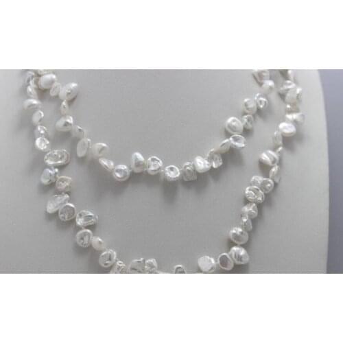 Beautiful White keshi reborn pearl long necklace 35INCH 7x8mm