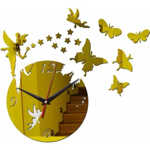 Creative coffee pot and cup butterfly quartz large clock mirror wall home decor clocks sticker silver gold black for living room