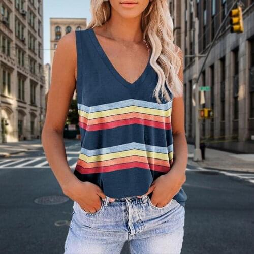 Women Summer Ribbed Tank Top Fashion Stripe V Neck Sleeveless T Shirt Female Tees Striped Pullover Streetwear Women Clothes