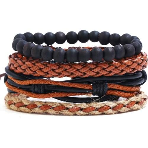 Fashion Boho Ethnic Bracelet Set Adjustable Beads Braided Rope Leather Charm Bangle Wristbands Bohemian Vintage Handmade Jewelry