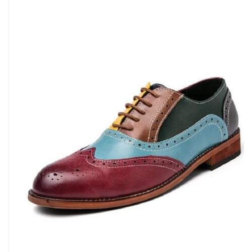 Male Business Dress shoe Colorful Lace up Fashion Man Casual Leather Oxfords shoes Flat Leisure Wedding Party shoe Men Big Size