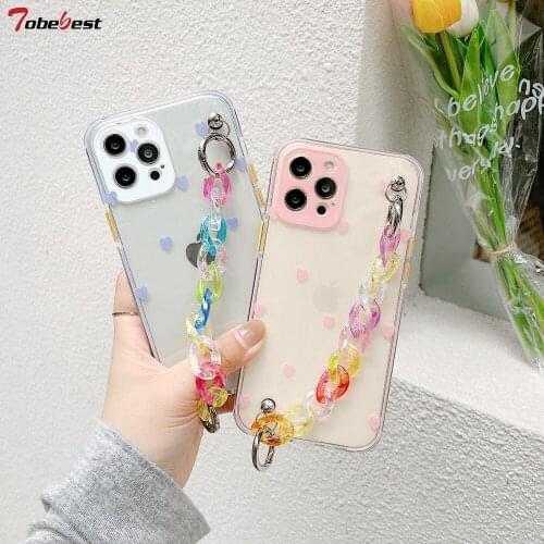 Tobebest Love Heart Wristband Bracelet Phone Cases for iphone 12 pro max 11 promax X XS XR 7 8 Plus 12mini Chain Soft Cover