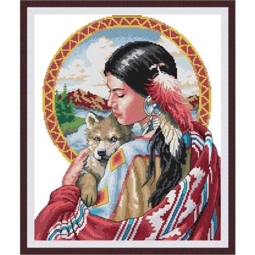 JBeautiful Indian Girl Canvas Print Cross Stitch Kit, DMC Count Chinese Cross Stitch Kit, 14ct 11ct Embroidery Kit, Needlework
