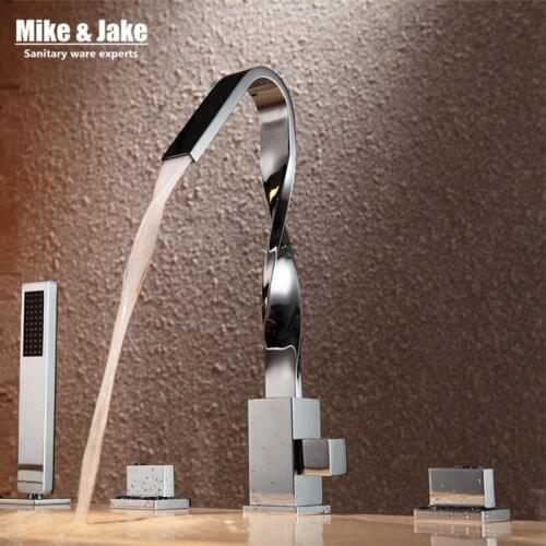 Four pecs kit Bathtub mixer with brass hand shower double function bathtub faucet set deck mounted bath shower faucet kit