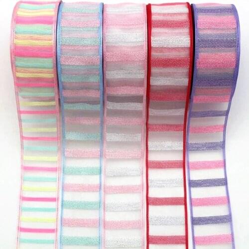 New 38mm color horizontal stripe tulle lace ribbon 10y 20y DIY handmade material headdress hair bow wedding decoration colorful