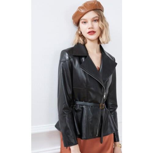Shadow poem 2021 autumn new leather garment sheepskin short suit collar waist jacket