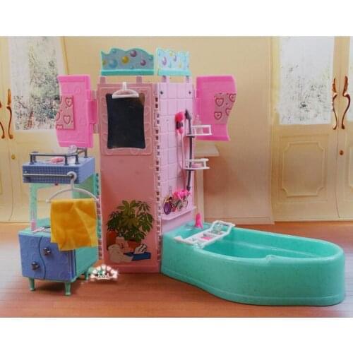 Original For Barbie Doll Bathroom Set Shower Home Furniture 1/6 Bjd Doll Ccessories Bath Princess Doll House Set Child Toy Gift