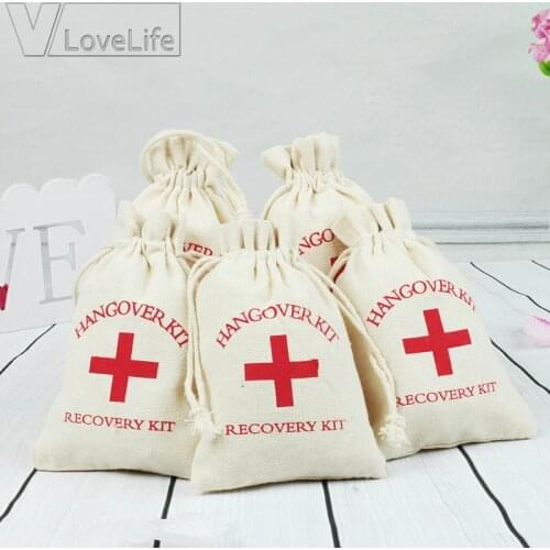100pcs 10x14cm Gift Bags Candy Box Cotton Wedding Hangover Kit Bags for Hen Parties Hangover Recovery Kit Party Favor
