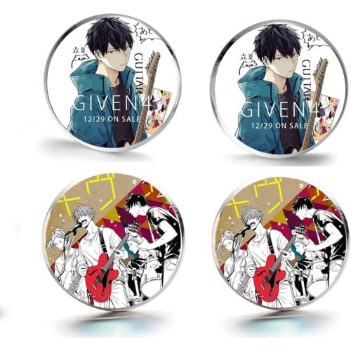 Given Anime Stud Earrings Cool Music Lovers Guitar Photo Mafuyu Kaji Akihiko Glass Round Silver Alloy Earring Fashion Jewelry