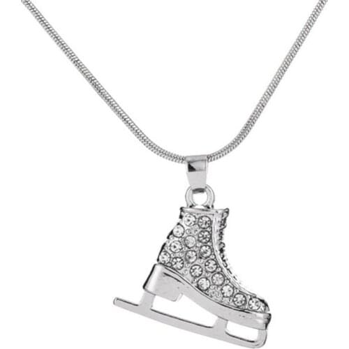 3D Crystal Ice Skate Figure Skating Pendant Skater Necklace Jewelry Gifts for Teens Girls Women