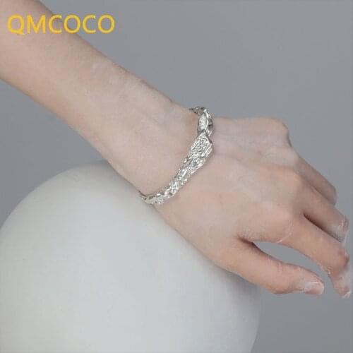QMCOCO 925 Silver Bracelets New Style Trendy Elegant Couples Creative Irregular Texture Bangles Party Jewelry Gift For Women