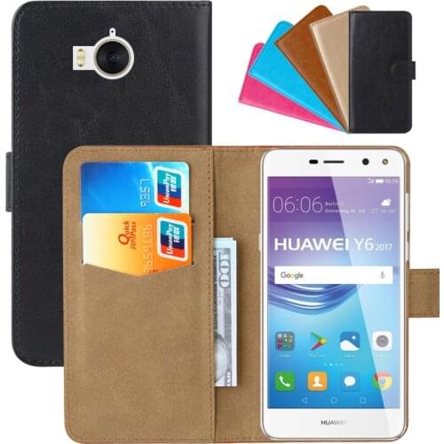 Luxury Wallet Case For Huawei Y5 2017/Y6 2017 PU Leather Retro Flip Cover Magnetic Fashion Cases Strap