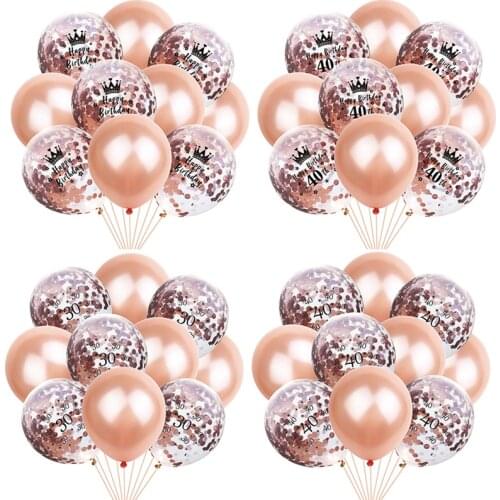 Rose Gold Birthday Balloons Confetti Air Ballons 30 40 50 60 70 Birthday Party Decorations Adult 30th Birthday Party Supplies