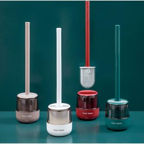 TPR Toilet Brush Rubber Head Holder Long Handle Cleaning Tools Wall-mounted Silicone Cleaning Brush For WC Accessories