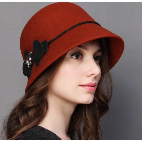 New Womens Autumn Wool Felt Hat Lady Fashion Elegant Leisure Cap Female Thickened Hat British Warm Cap 5 Colors B-7662