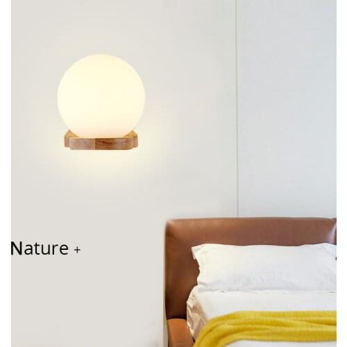 Modern Wall Lamps Simple Bedroom Bedside Lamps 1PCS*E27 Holder Stair Corridor Light wooden Lamp Body Glass Lampshade