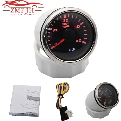 52mm Digital RPM Gauge Car Boat Tachometer Gauge Engine Hour Meter 0-4000RPM Marine Car Tacho Meter with LCD Red Backlight