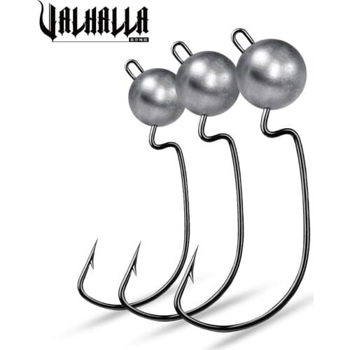 VALHALLA 100pcs Jig Head Hooks 3.5g 5g 7g 10g Offset Shank Worm Lure Hook Carbon steel Barbed Fishing Hooks Wide Crank Jig Hook