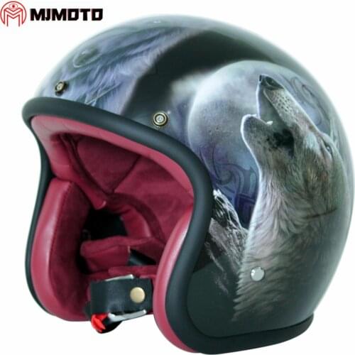 Wolf pattern Vintage motorcycle helmet jet capacetes de motociclistavespa cascos para moto for cafe racer