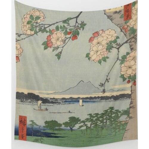 Cherry Blossoms Ukiyo-e Japanese Art Tapestry Wall Hanging Room Carpet Bedspread Beach Mat Tapestries Art Home Accessories