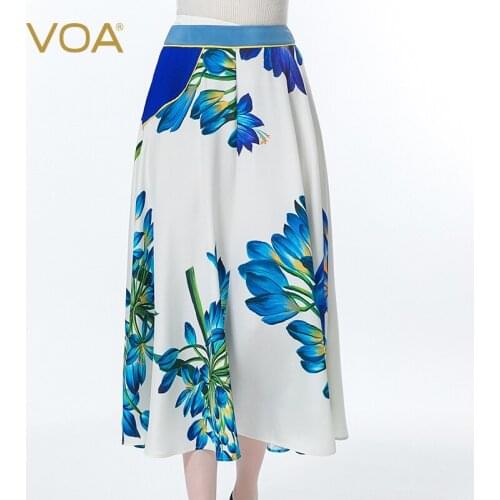 VOA Silk 30mm Printed Heavy Crepe Material Splicing Fold Natural Waist Asymmetric Design Joker Floral A-Skirt CE101