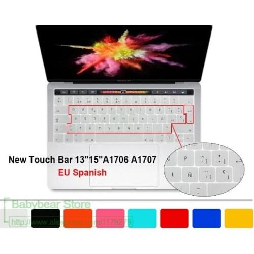 Spanish Keyboard Cover Protector Silicone Skin For MacBook Pro 13" A1706 15" A1707 With Touch Bar 2016 2017 Mexico Spain Chile