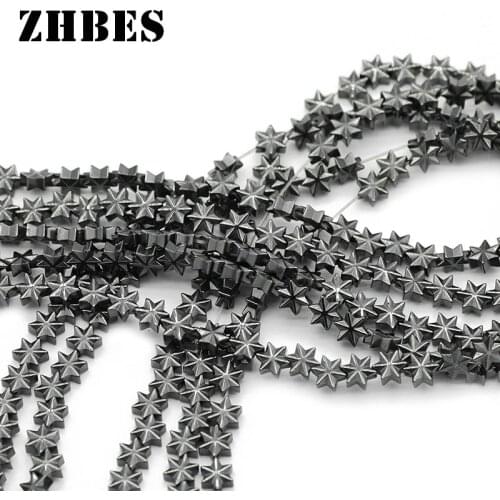 ZHBES 7x3mm Natural Black Stone Flat Hexagram shape Hematite Spacers Loose Beads For DIY Jewelry Making Bracelets Findings