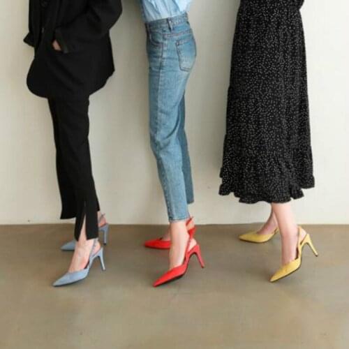 Women Sandals High Heels Summer Brand Woman Pumps Thin Heels Party Shoes Pointed Toe Slip On Office Ladie Wedding Dress Shoes