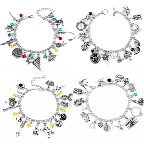 DIY Handmade Charms Bracelets Bangles for Women Fashion Jewelry Crystal Metal Pendants Chain Bracelet Wristband charm bangle