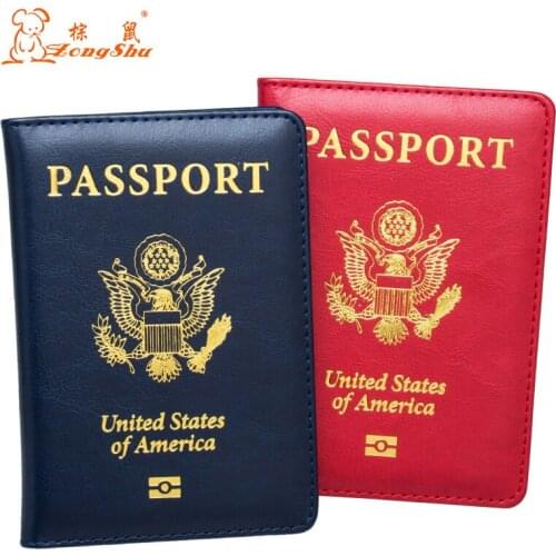 The USA black Double Eagle PU Leather passport holder women passport case multifunctional travel clip with travling
