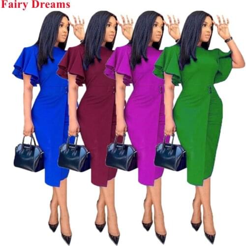 African Midi Dress Women 2020 New Style Office Ladies Fashion Summer Bodycon Dresses Blue Red Plus Size Clothing 3XL Vestidos