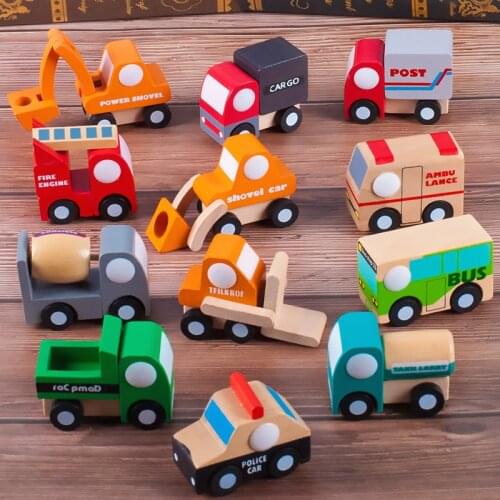 12PCS Kids Mini Wooden Truck Aircraft Model Toy Montessori Wooden Education Colorful Vehicle Toys Simulation Car Decoration Gift