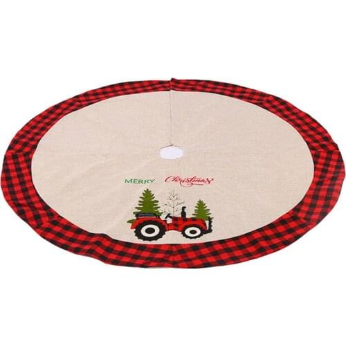 2021 Christmas Tree Skirt Floor Cover Linen Tractor Pattern Holiday Tree Skirt Christmas DIY Decoration New Year Supplies