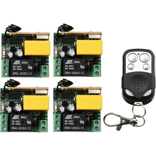 AC 220 v 1 ch RF Wireless Push Remote Control Light Switch System 4 receiver +1 waterproof transmitter