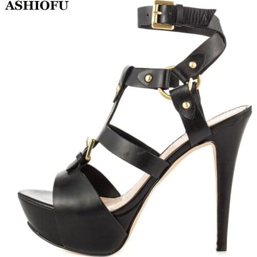 ASHIOFU Handmade Womens High Heel Sandals Classic Peep-toe Party Prom Summer Shoes Platform Sexy Evening Fashion Sandals Shoes