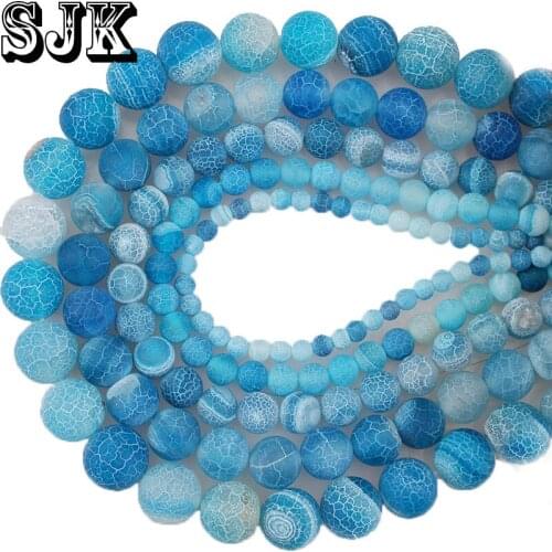 Free Shipping Natural Frost Weathered Sky Blue Agates Round Loose Beads 4 6 8 10 12mm For Diy Handmade Necklace Bracelet Making