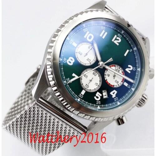 BLIGER DESIGN Mens Watches Top Brand Luxury Waterproof Green Dial Stainless steel Japanese VK Movement Quartz Watch Relogio Ma