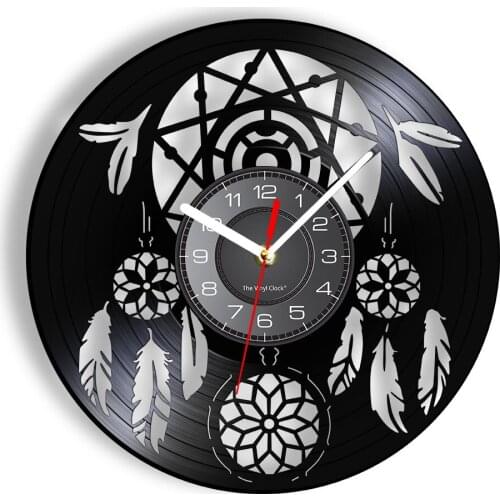 Dreamcatcher Decorative Wall Clock Made Of Real Record North American Indian Bedroom Hanging Decor Non-ticking Watch Girls' Gift