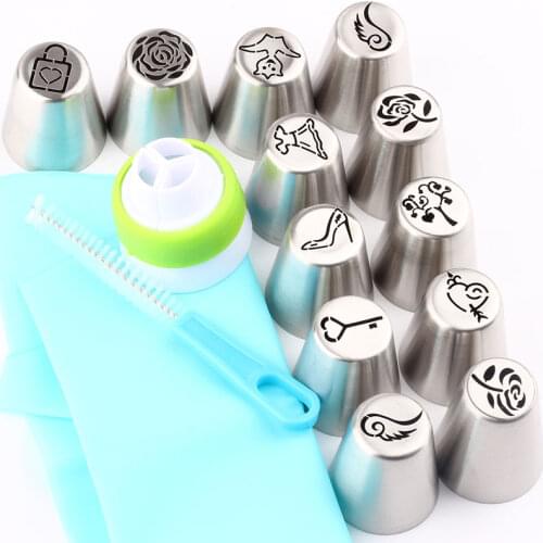 Valentines Day 15Pcs Icing Piping Nozzle Tips For Design Piping Love Russian Pastry Tips Pastry Nozzles And Coupler Large Size