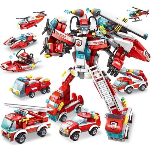 668PCS Robot Building Blocks Vehicle Car Aircraft Helicopter Toys Boy Blocks Mech Action Figure Children Model Bricks Car Toy